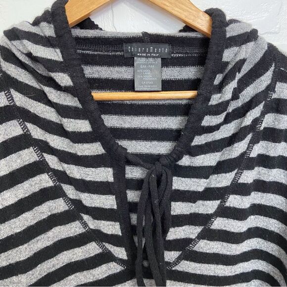 CHIARAMENTE italian wool oversized poncho hood sweater black grey small medium - Picture 3 of 14